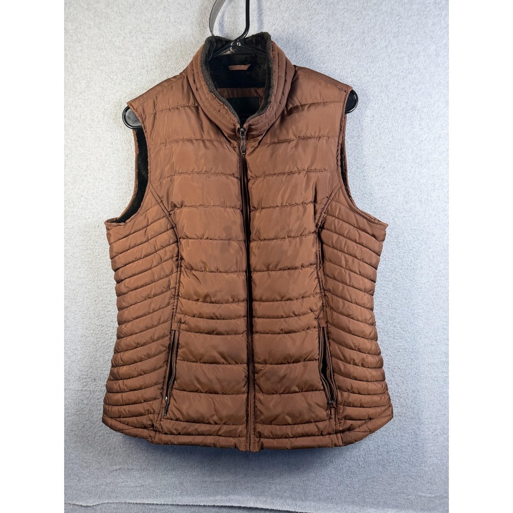 Weatherproof‎ Vest Womens Large Brown Quilted Puffer Zip Pockets Lined Warm